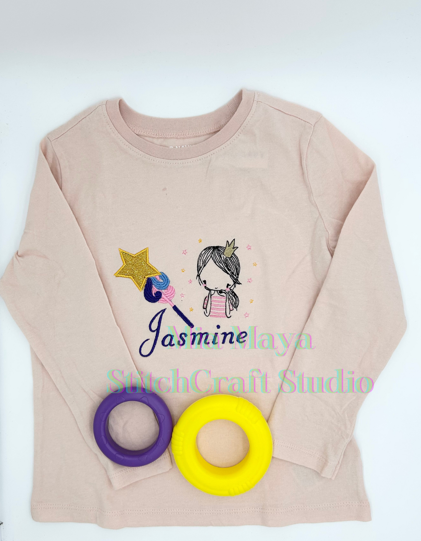 Youth Glitter Little Princess Girl Magic Wand Shirt Custom Embroidery Long Sleeve Cozy Cute Birthday Shirts