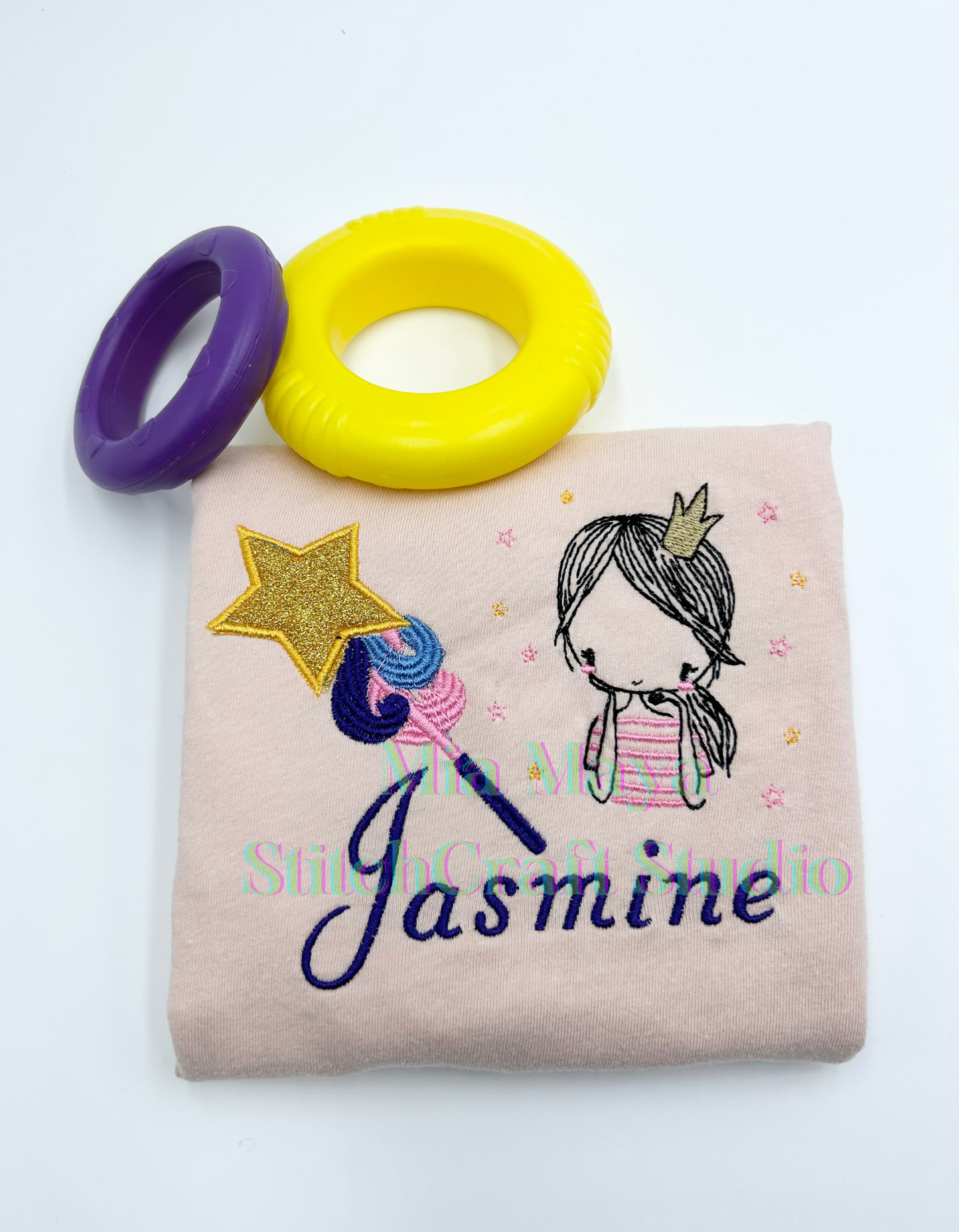 Youth Glitter Little Princess Girl Magic Wand Shirt Custom Embroidery Long Sleeve Cozy Cute Birthday Shirts