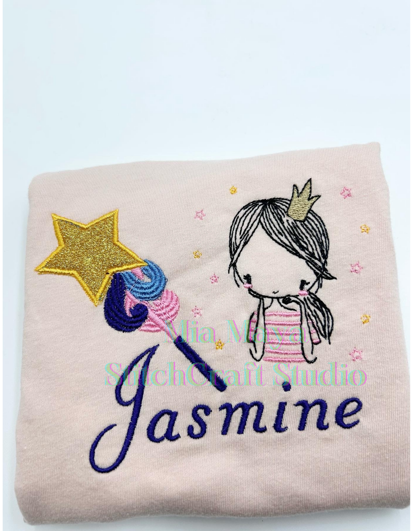 Youth Glitter Little Princess Girl Magic Wand Shirt Custom Embroidery Long Sleeve Cozy Cute Birthday Shirts