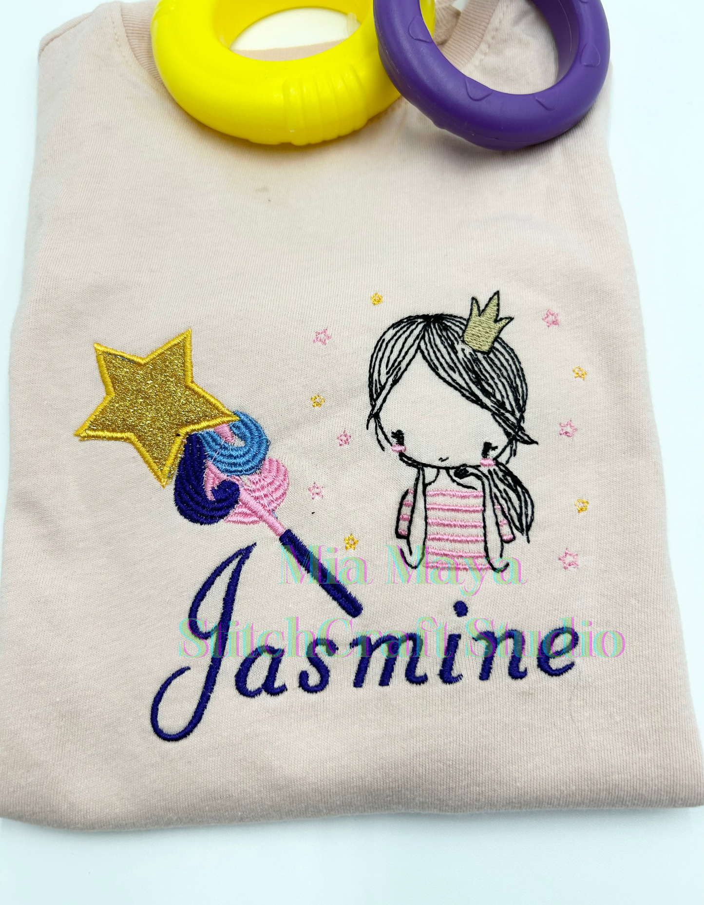 Youth Glitter Little Princess Girl Magic Wand Shirt Custom Embroidery Long Sleeve Cozy Cute Birthday Shirts