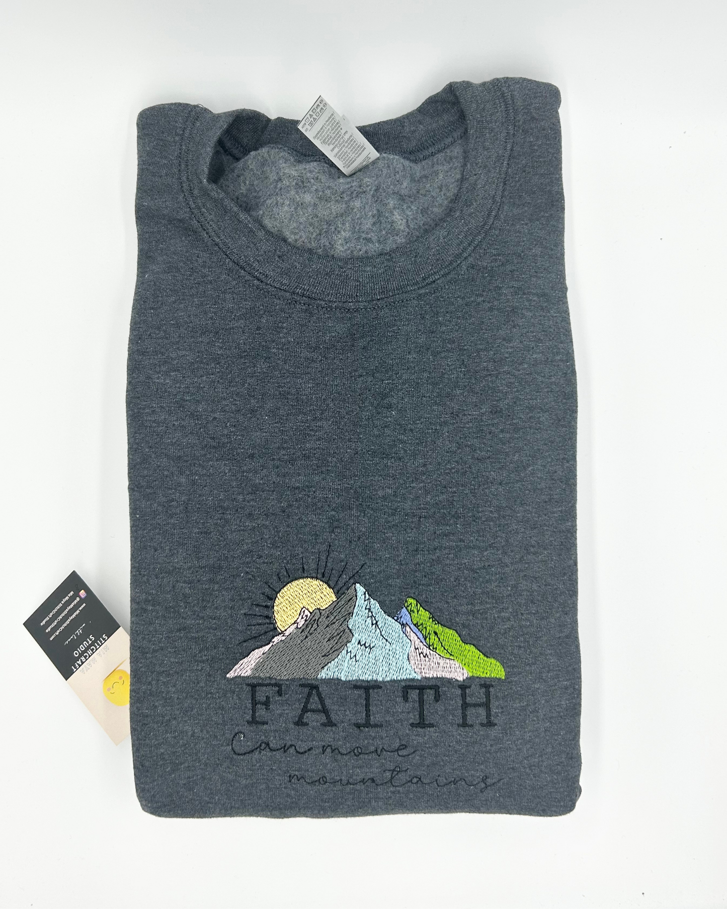 Faith Can Move Mountains Embroidery Crew Neck Sweatshirt