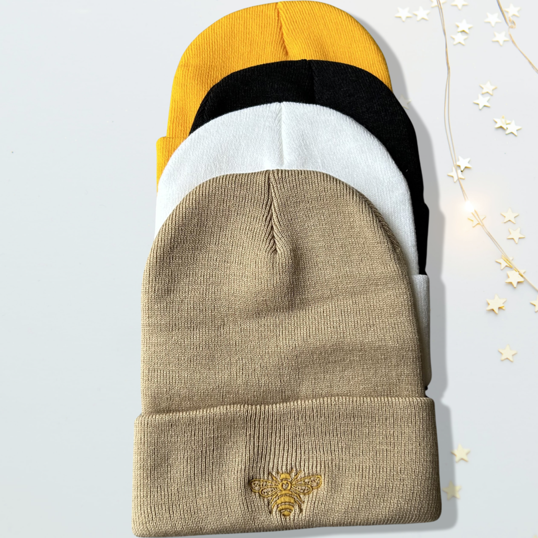 Embroidered Golden Bee Unisex Cozy Cute Winter Cuffed Knit Beanie Hat Special Gift