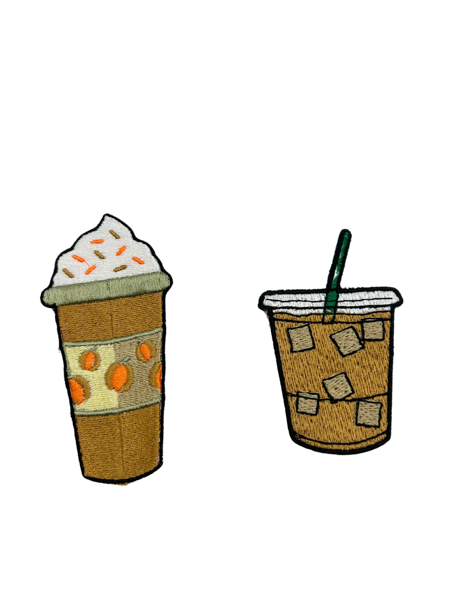 Cute Iron-on 2 Sets Pumpkin Spice Latte and Iced Coffee Patches. Attach on Clothing Uniforms Backpack