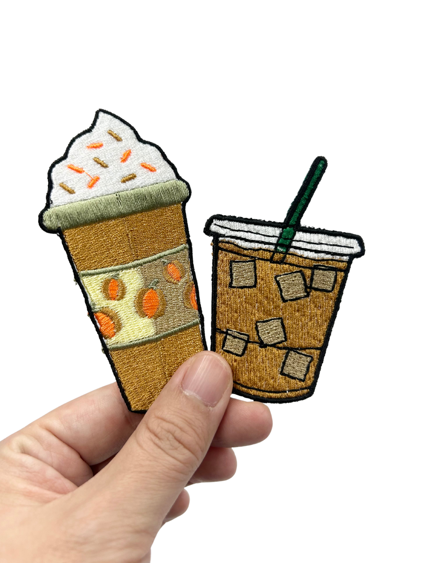 Cute Iron-on 2 Sets Pumpkin Spice Latte and Iced Coffee Patches. Attach on Clothing Uniforms Backpack