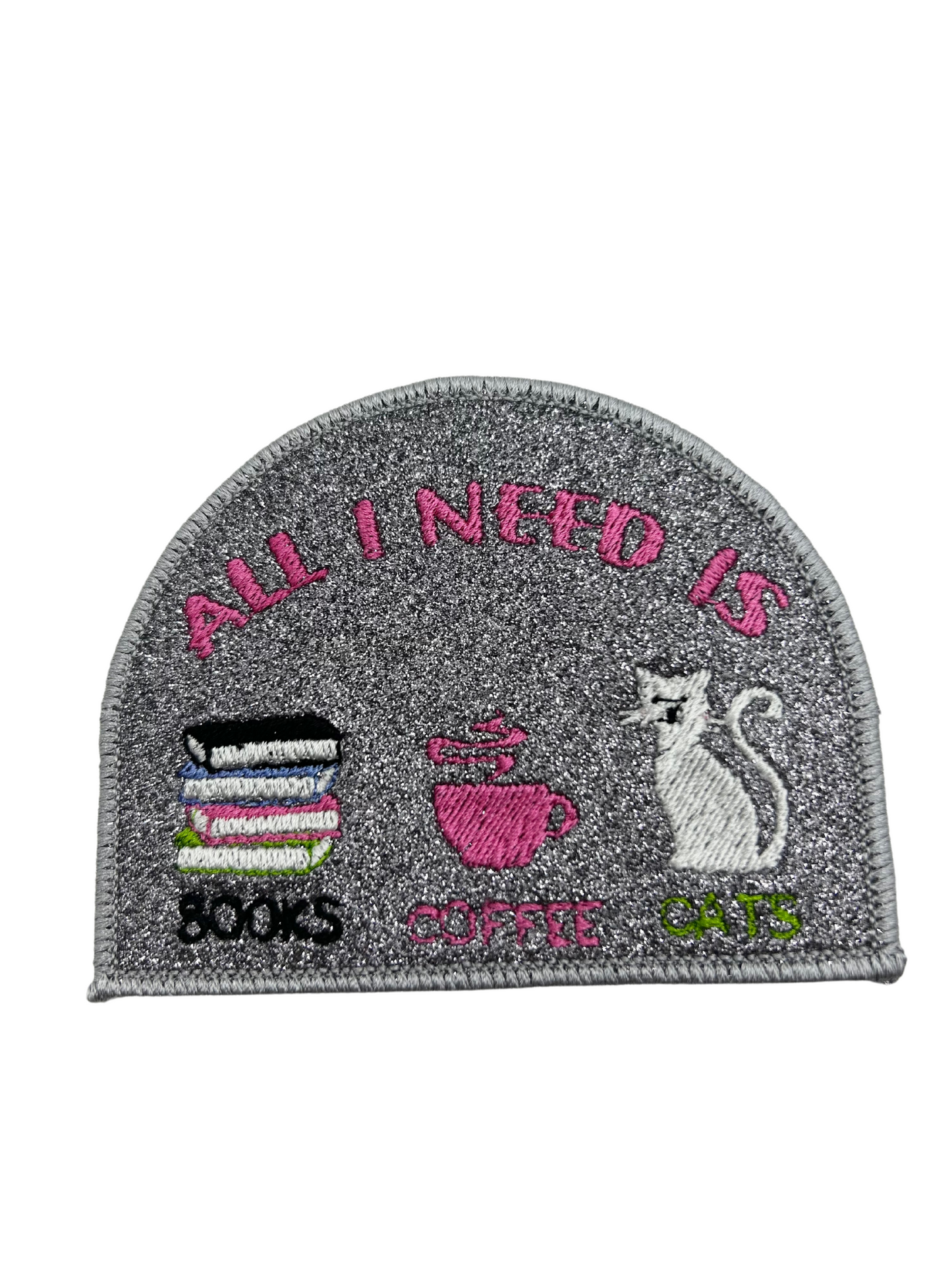 All I Need Is Books Coffee Cats Glittered AND Felted Iron-on Patch.Add on Clothing Backpack