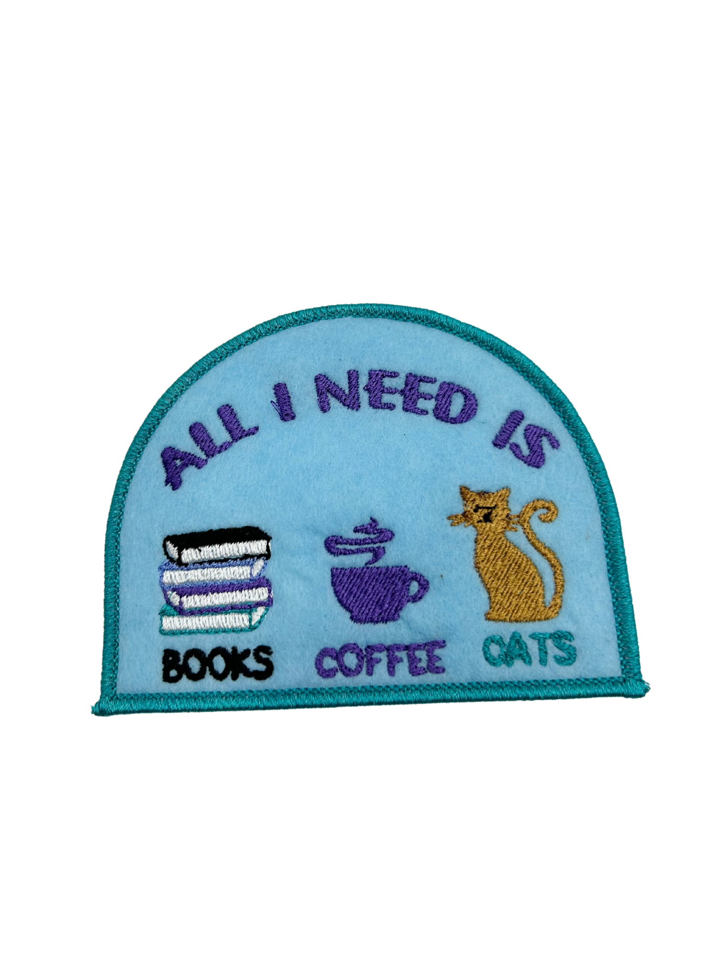 All I Need Is Books Coffee Cats Glittered AND Felted Iron-on Patch.Add on Clothing Backpack