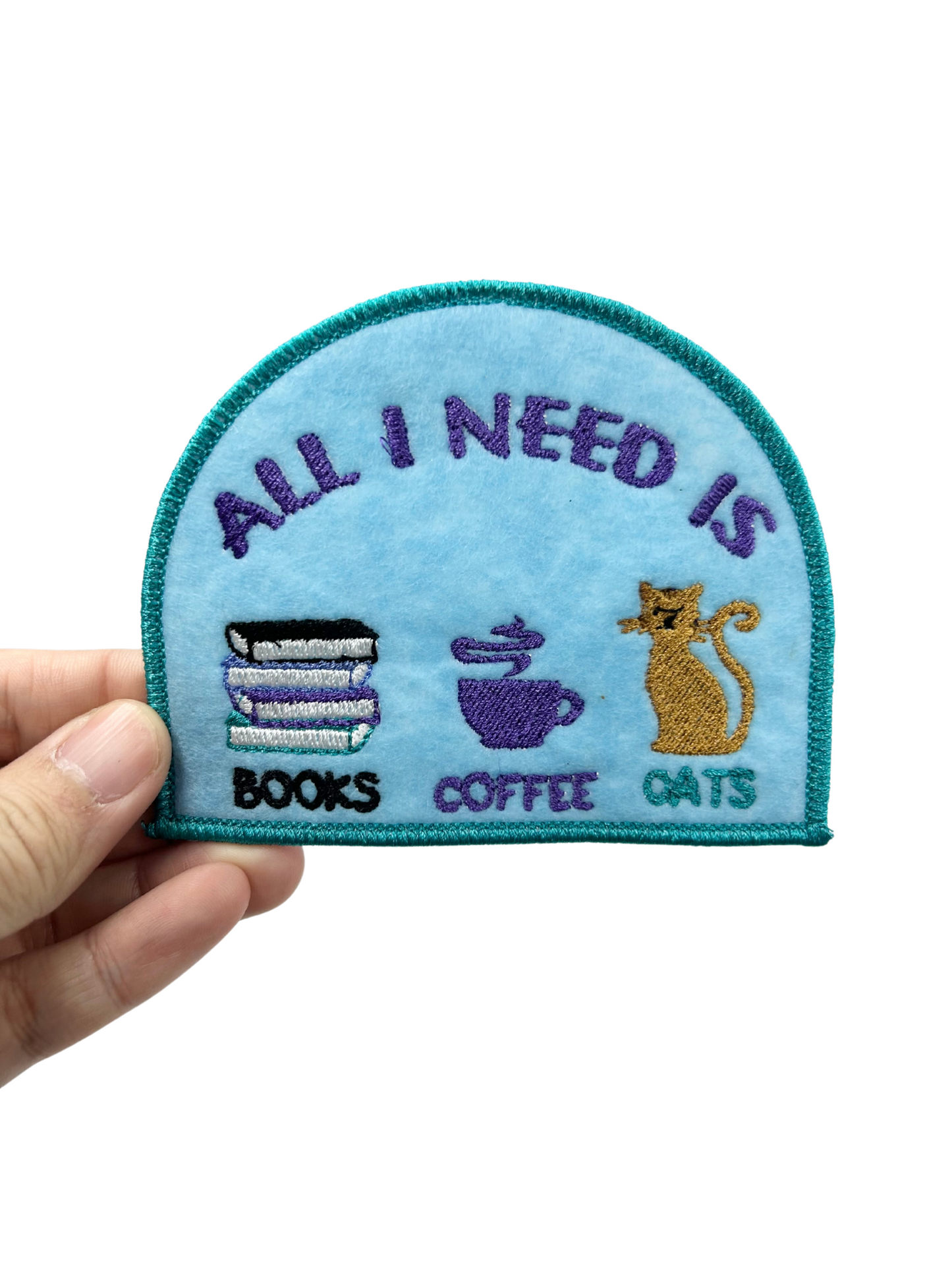 All I Need Is Books Coffee Cats Glittered AND Felted Iron-on Patch.Add on Clothing Backpack