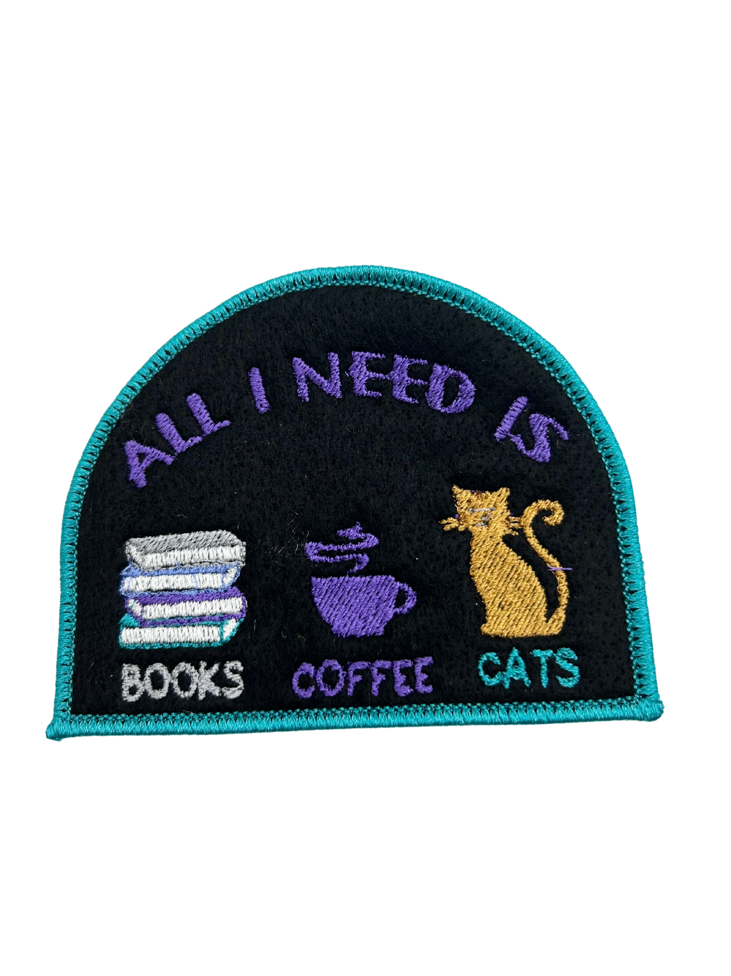 All I Need Is Books Coffee Cats Glittered AND Felted Iron-on Patch.Add on Clothing Backpack