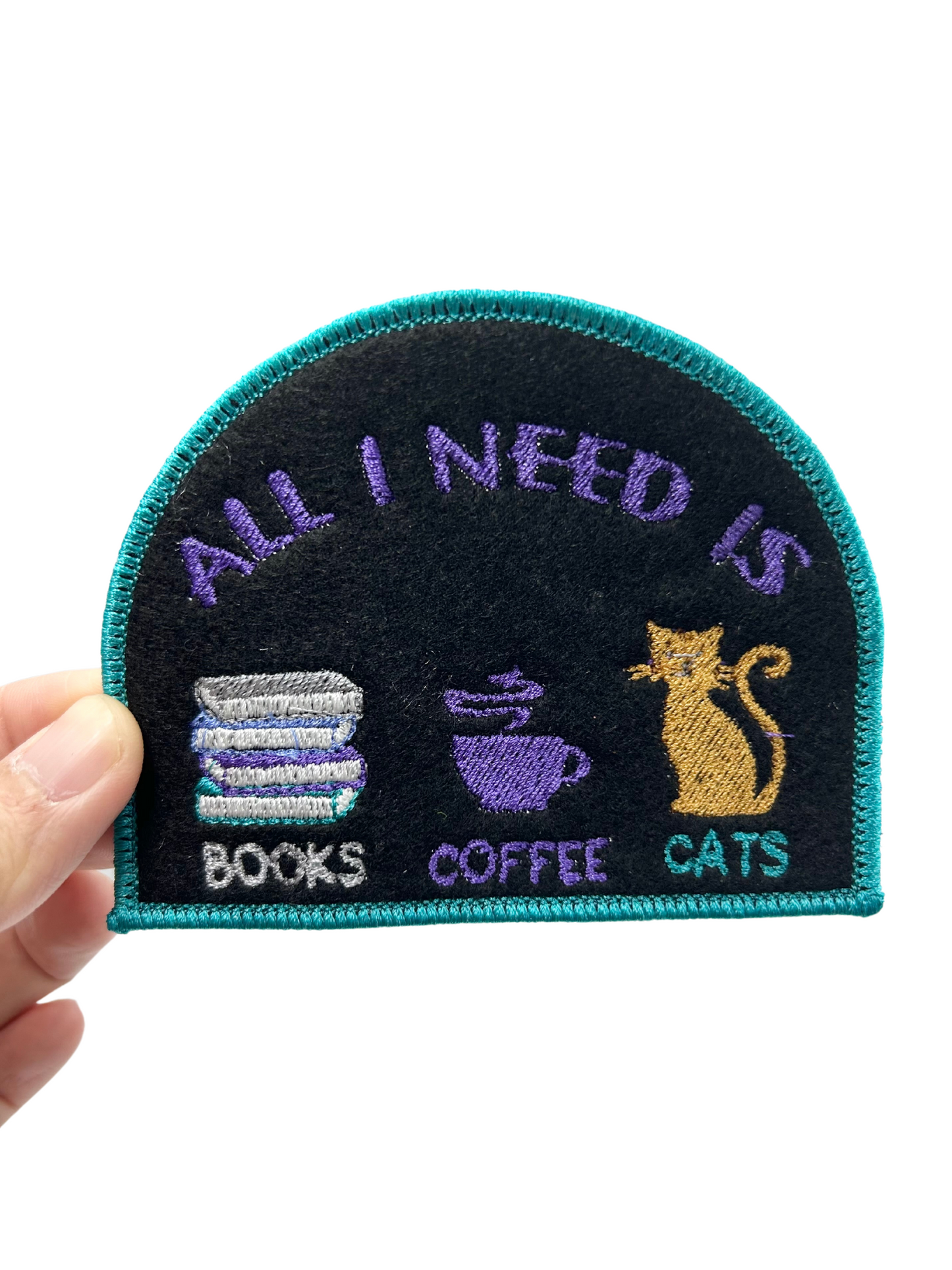 All I Need Is Books Coffee Cats Glittered AND Felted Iron-on Patch.Add on Clothing Backpack