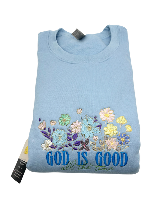 God is Good Floral Embroidery Multicolour Crew Neck Sweatshirt