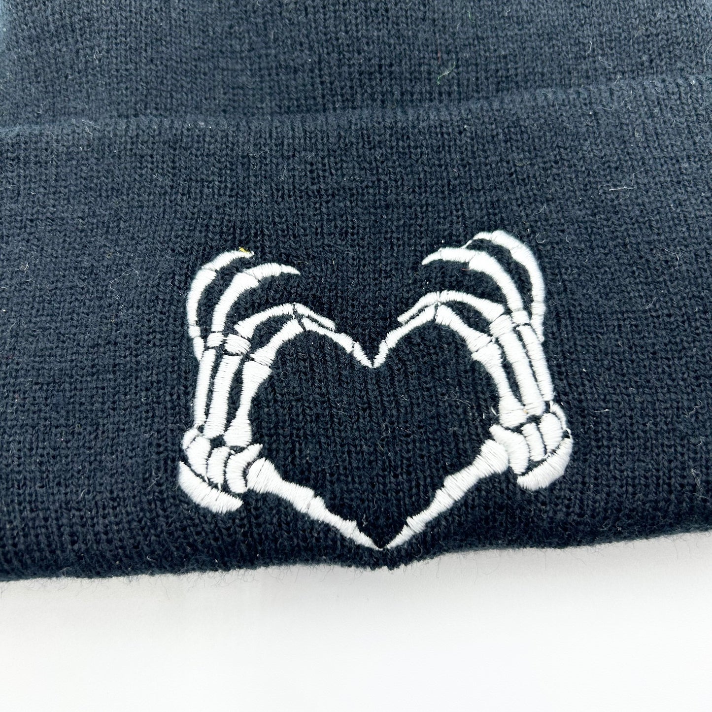 Embroidered Skull Love Unisex Cozy Cute Winter Cuffed Knit Beanie Hat Special Gift