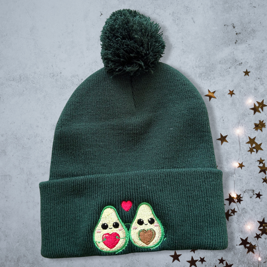 Embroidered Avocado Lovers Unisex Cozy Cute Winter Pom Pom Cuffed Knit Beanie Hat Special Gift