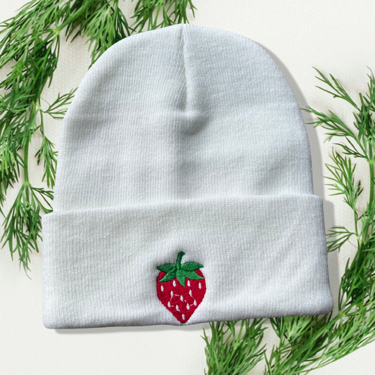 Embroidered Red Strawberry Unisex Cozy Cute Winter Cuffed Knit Beanie Hat Special Gift