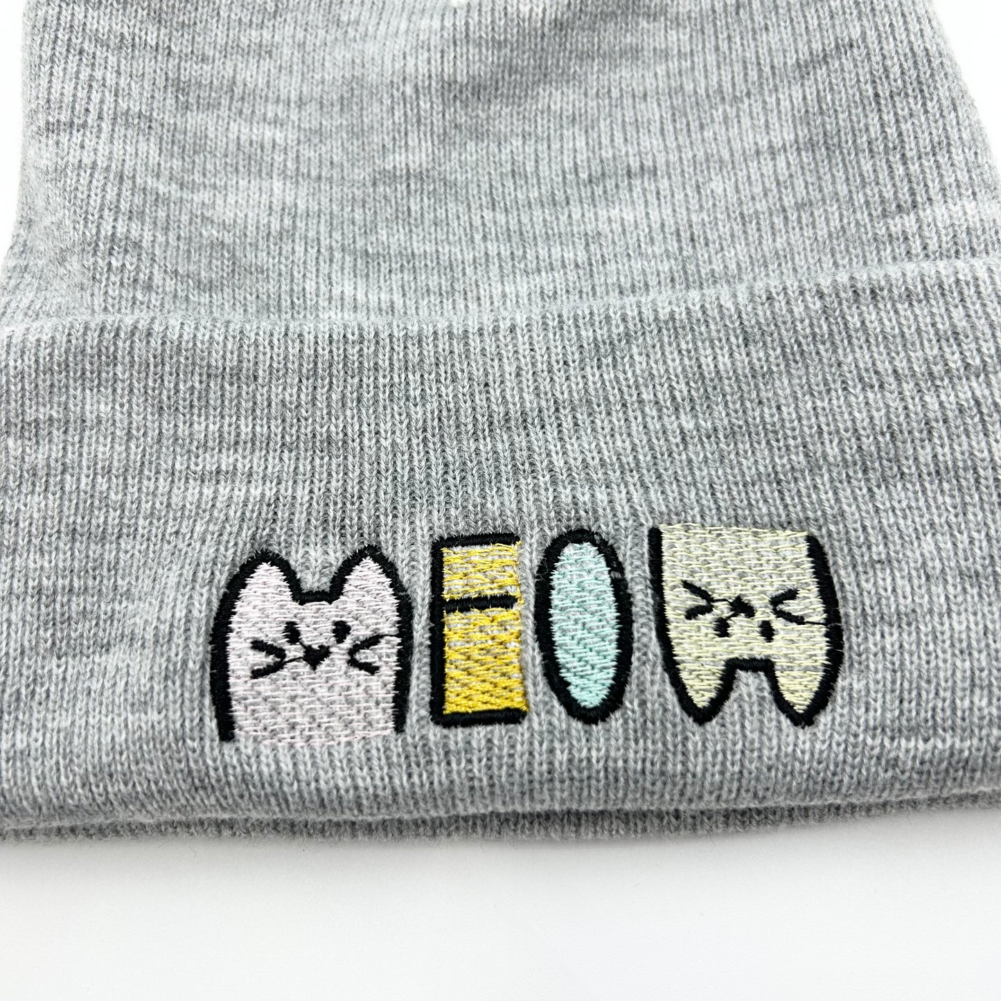 Embroidered Cat Meow Unisex Cozy Cute Winter Cuffed Knit Beanie Hat Special Gift