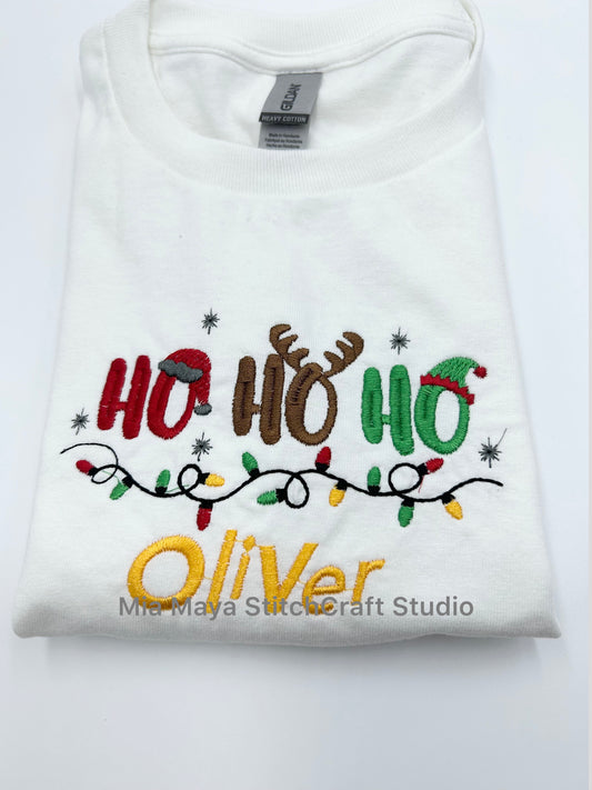 Toddler Ho Ho Ho Christmas Custom Name Shirt, Custom Embroidery Long Sleeve Cozy Cute Birthday Shirts