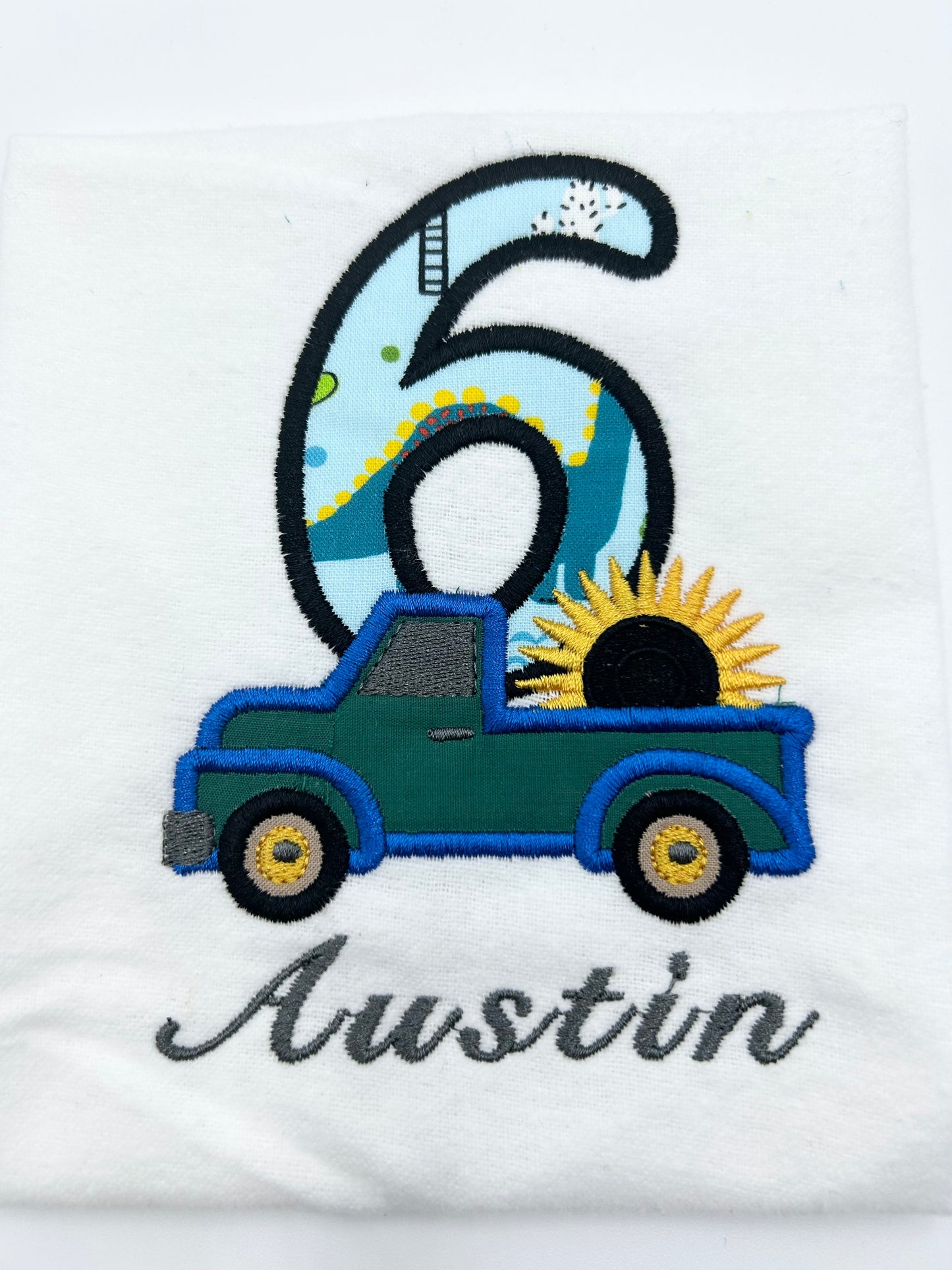 Toddler Truck Sunflower Birthday Shirt, Custom Embroidery Long Sleeve Cozy Cute Birthday Shirts