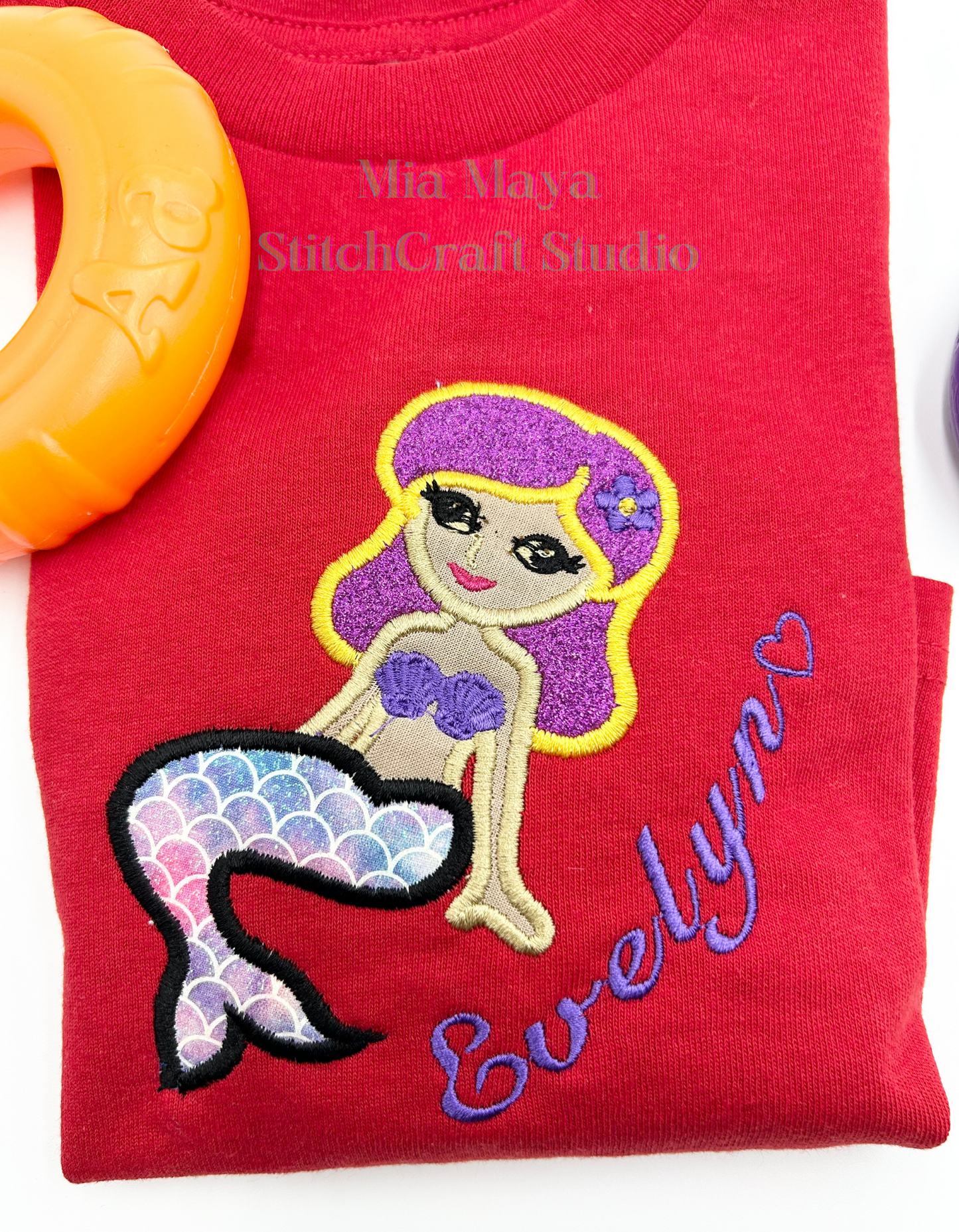 Youth Glitter Mermaid Shirt Custom Embroidery Long Sleeve Cozy Cute Birthday Shirts