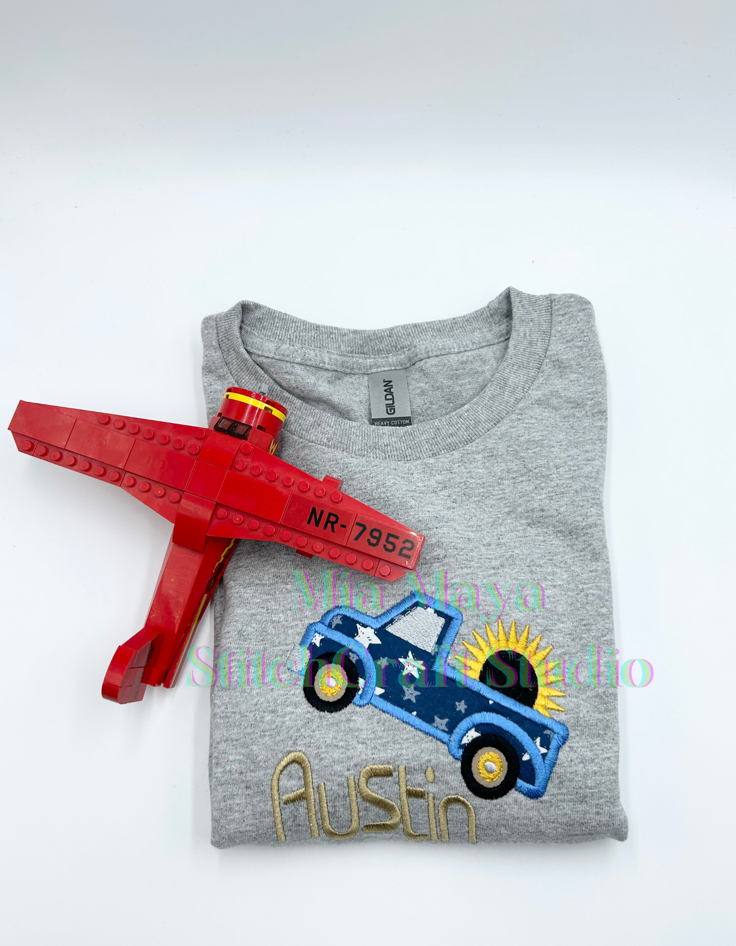 Toddler Truck Sunflower Custom Name Shirt, Custom Embroidery Long Sleeve Cozy Cute Birthday Shirts