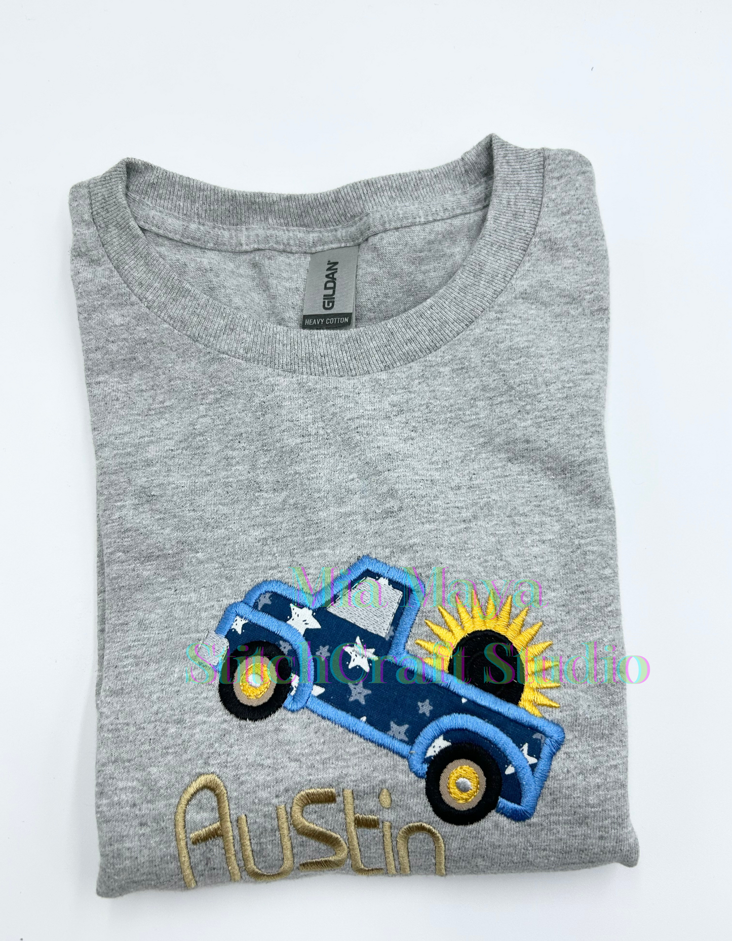 Toddler Truck Sunflower Custom Name Shirt, Custom Embroidery Long Sleeve Cozy Cute Birthday Shirts