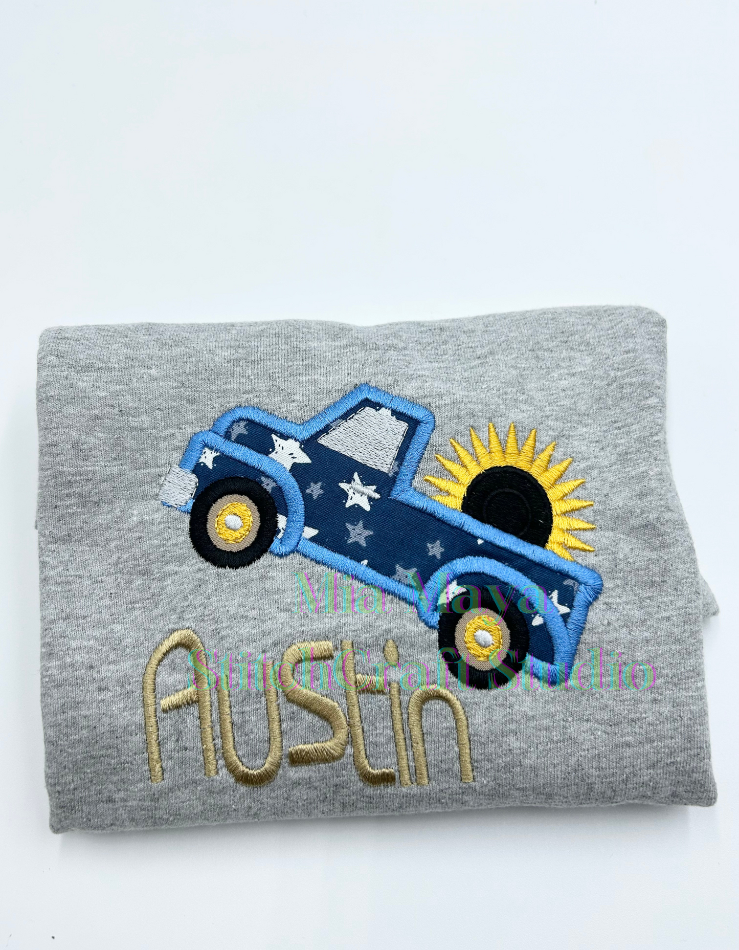 Toddler Truck Sunflower Custom Name Shirt, Custom Embroidery Long Sleeve Cozy Cute Birthday Shirts