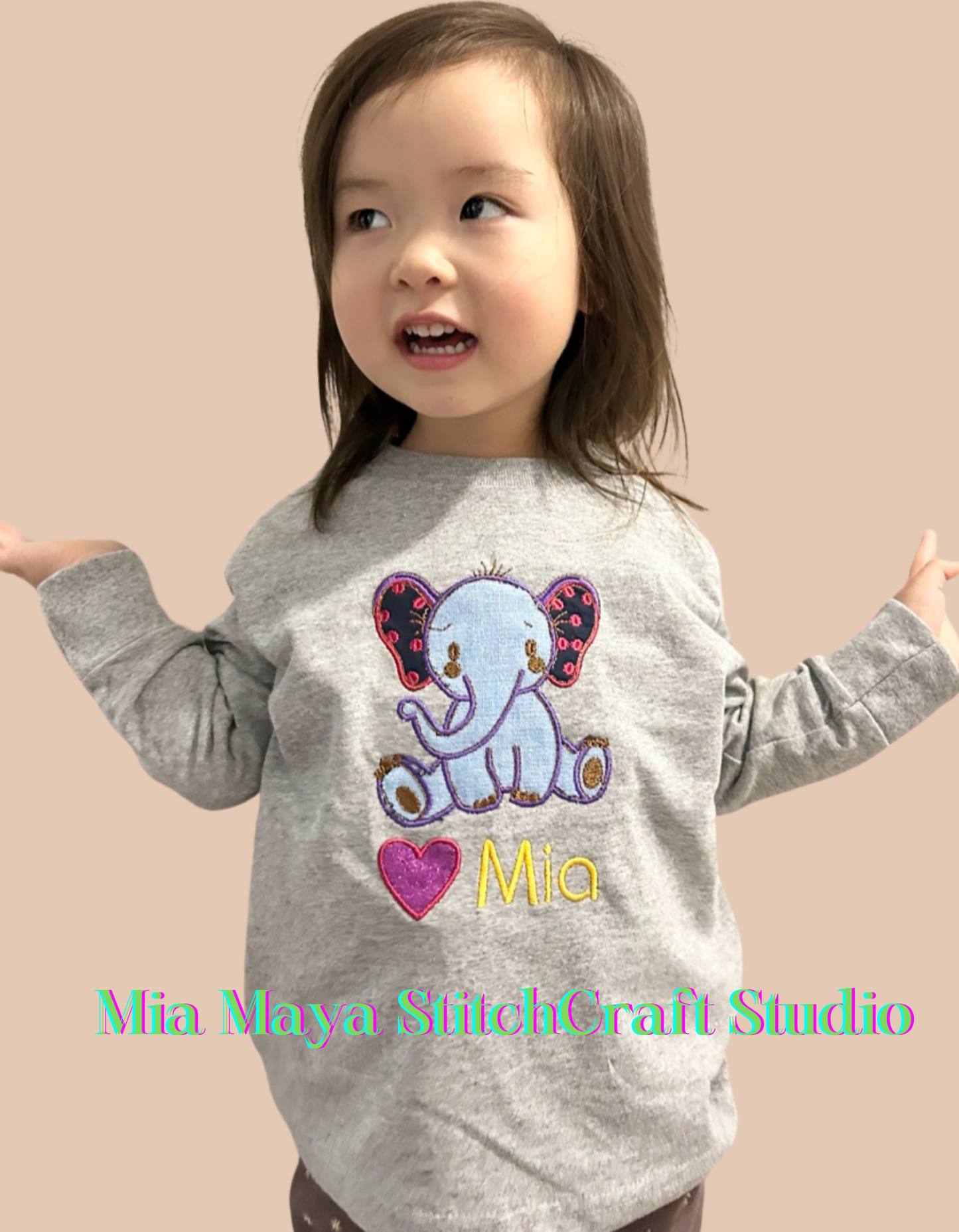 Youth Glitter Elephant  Birthday Shirt Custom Embroidery Long Sleeve Cozy Cute Birthday Shirts