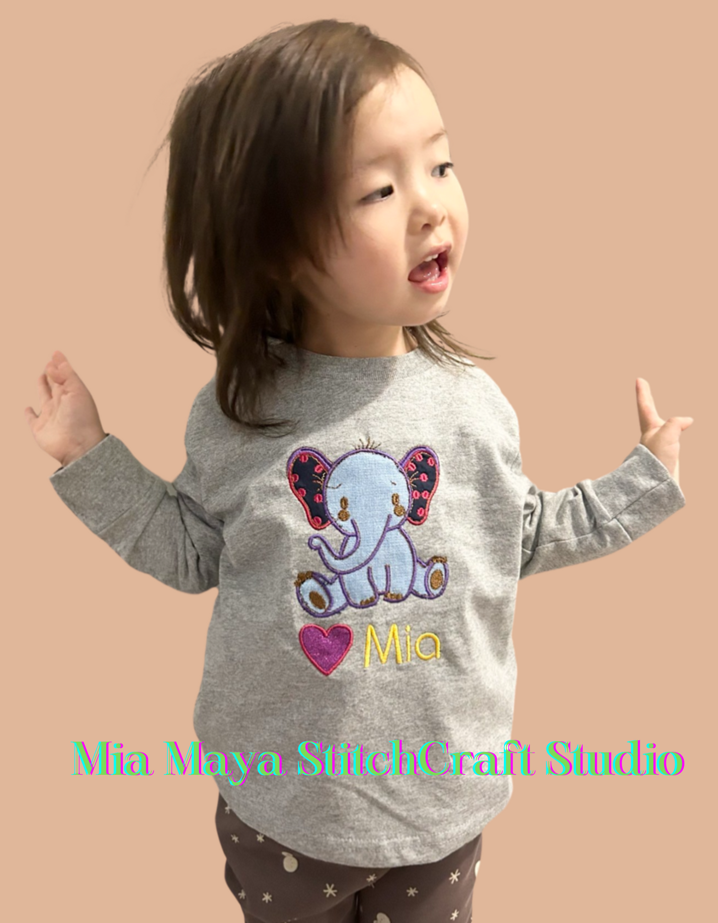 Youth Glitter Elephant  Birthday Shirt Custom Embroidery Long Sleeve Cozy Cute Birthday Shirts