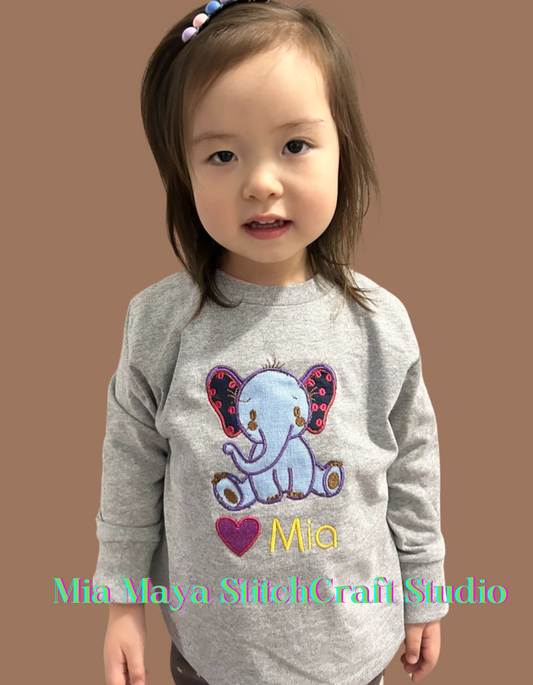 Toddler glitter Elephant Birthday Shirt Custom Embroidery Long Sleeve Cozy Cute Birthday Shirts