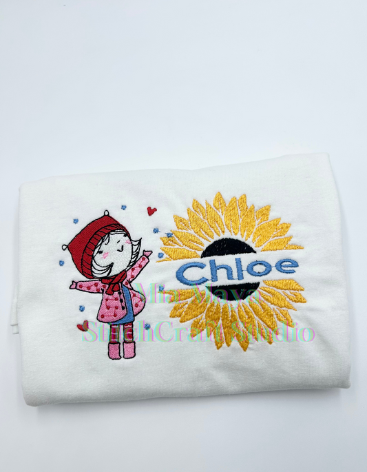 Youth Sunflower Girl Shirt Custom Embroidery Long Sleeve Cozy Cute Birthday Shirts