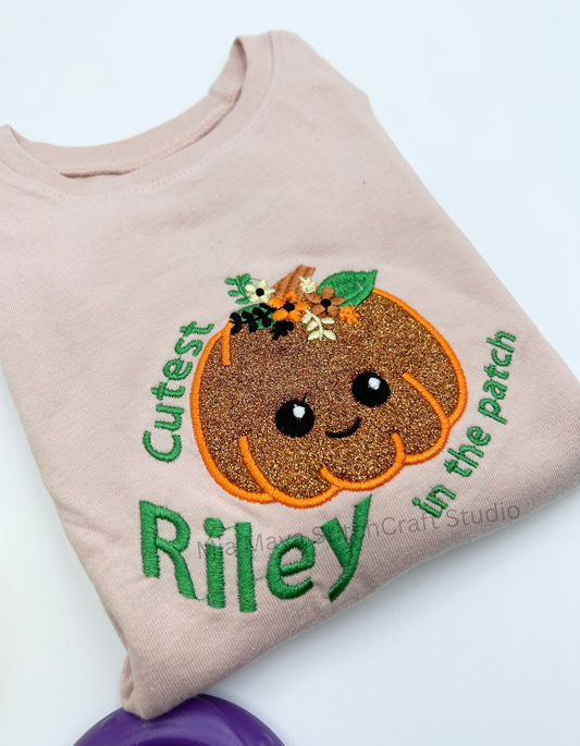 Toddler Glitter Pumpkin Birthday Shirt Custom Embroidery Long Sleeve Cozy Cute Birthday Shirts