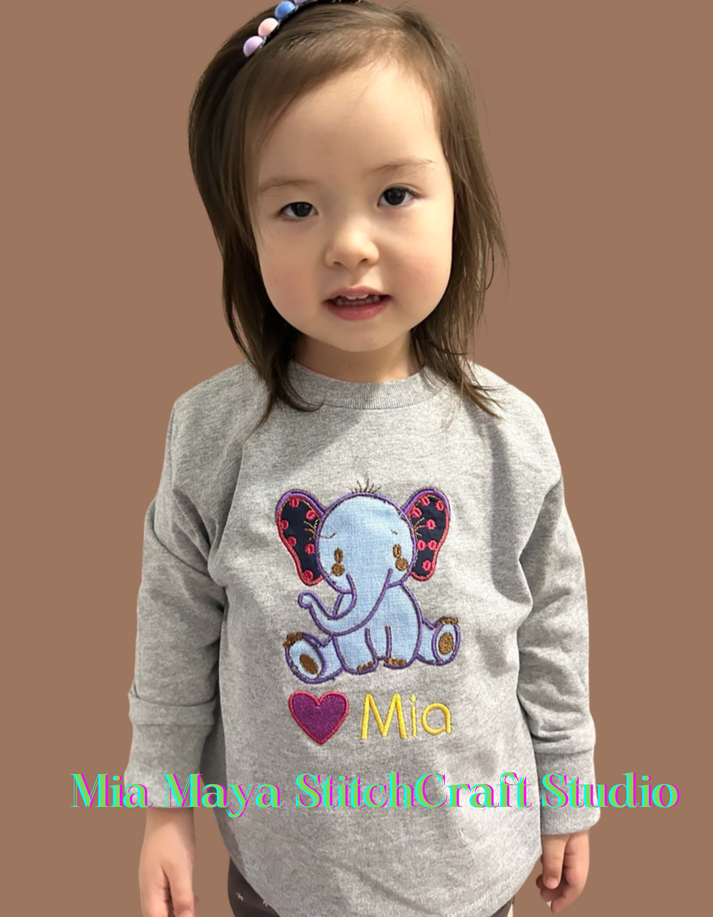 Youth Glitter Elephant  Birthday Shirt Custom Embroidery Long Sleeve Cozy Cute Birthday Shirts