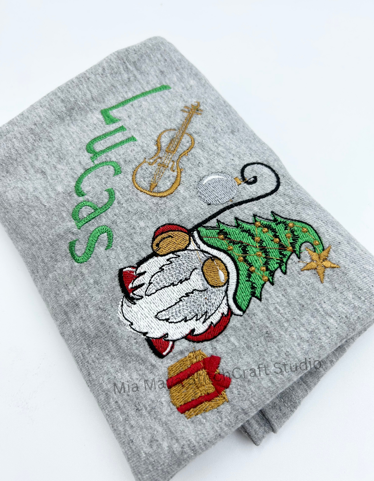 Toddler Violin Music Christmas Gnome Custom Name Shirt, Custom Embroidery Long Sleeve Cozy Cute Birthday Shirts