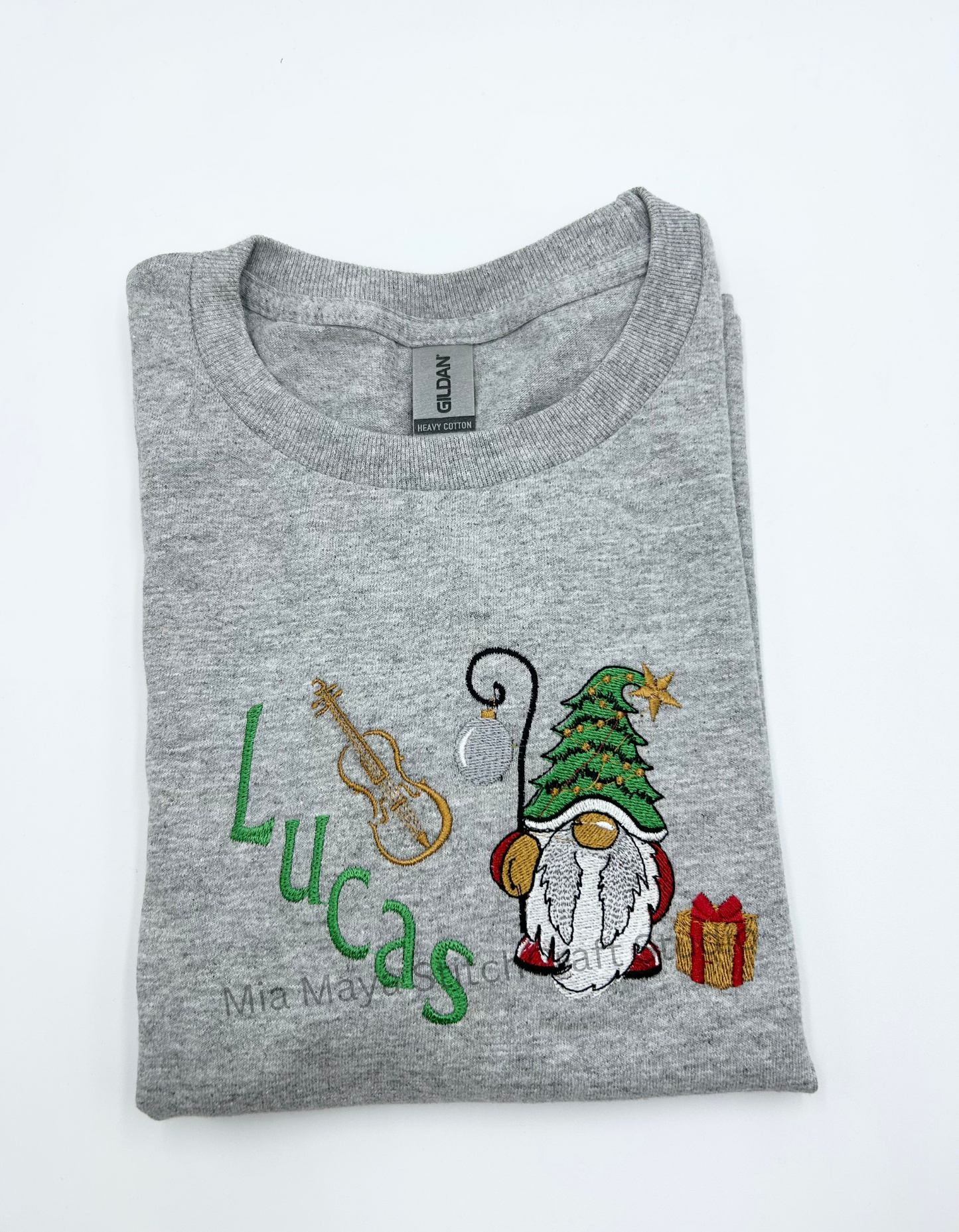 Toddler Violin Music Christmas Gnome Custom Name Shirt, Custom Embroidery Long Sleeve Cozy Cute Birthday Shirts
