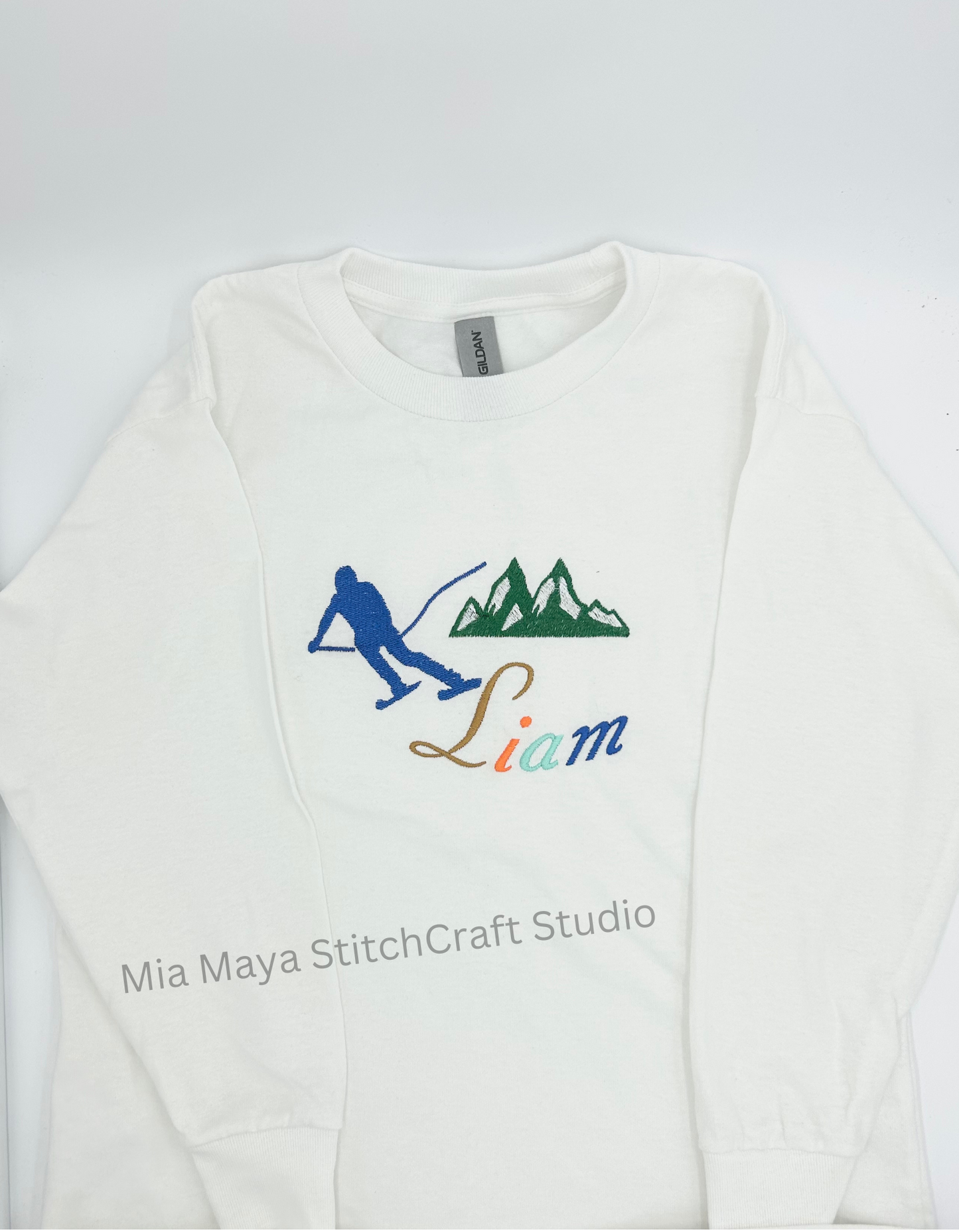 Youth Ski Mountain Custom Name Shirt, Custom Embroidery Long Sleeve Cozy Cute Birthday Shirts