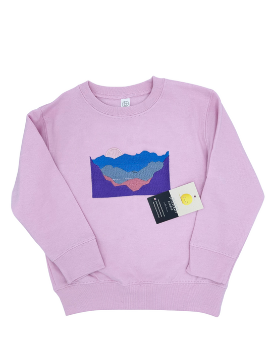 Toddler Sunset Mountain Vibrant Colours Embroidery Long Sleeve Cozy Cute Fleece Sweatshirt