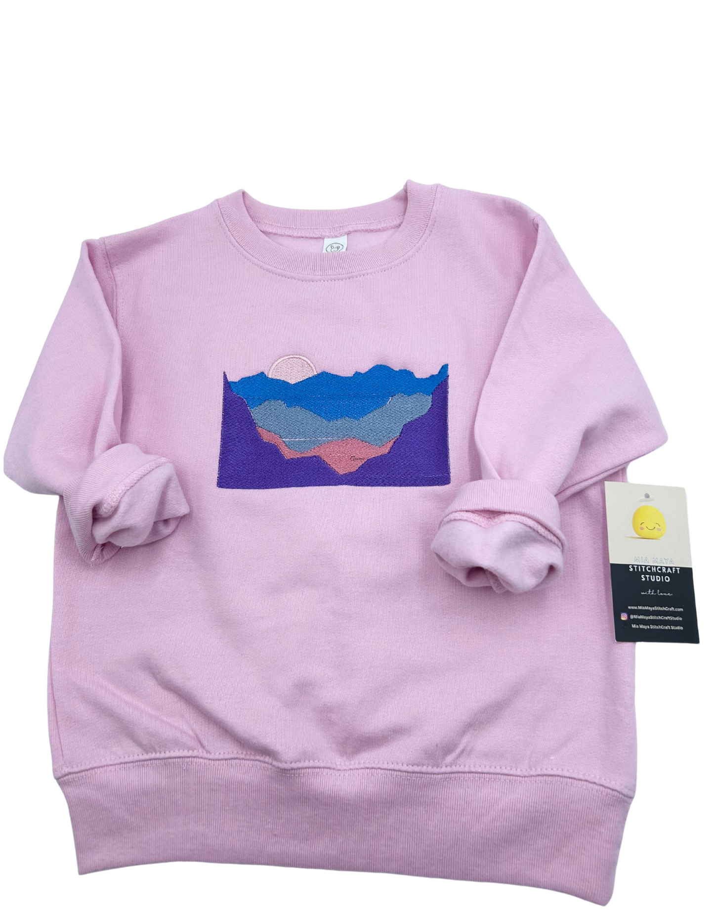 Toddler Sunset Mountain Vibrant Colours Embroidery Long Sleeve Cozy Cute Fleece Sweatshirt