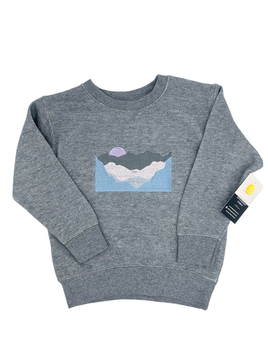 Toddler Sunset Mountain Embroidery Soft Colour Long Sleeve Cozy Cute Fleece Sweatshirt