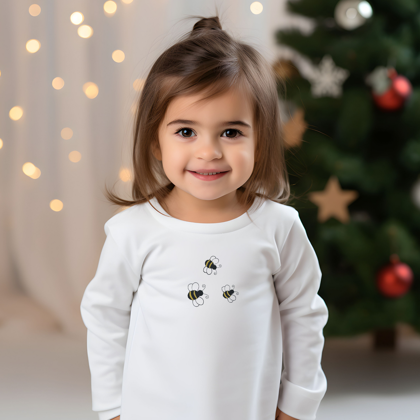 Toddlers Three Bees Embroidery Long Sleeve Cozy Cute Long Sleeve Special Gift