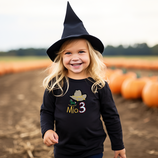 Toddler Cowgirl Rocking Horse Birthday Shirt, Custom Embroidery Long Sleeve Cozy Cute Birthday Shirts