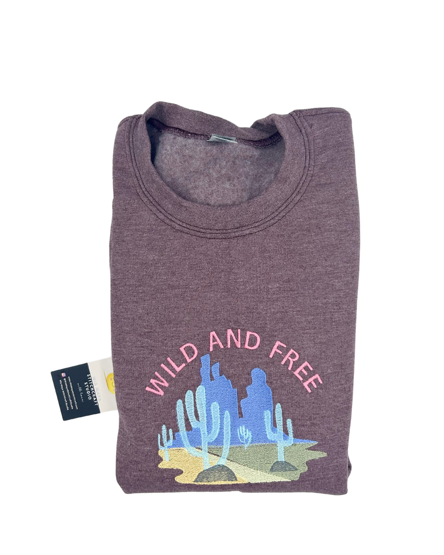 Wild and Free Desert Cowboy Western Embroidery Crew Neck Sweatshirt