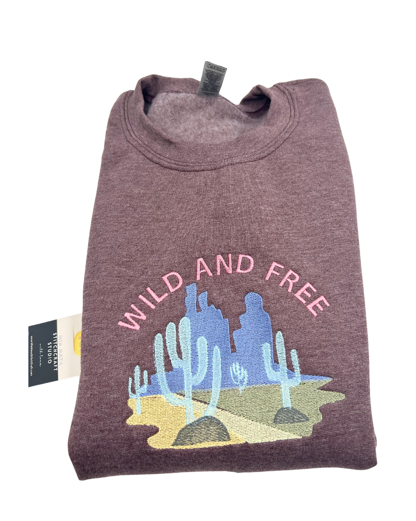 Wild and Free Desert Cowboy Western Embroidery Crew Neck Sweatshirt