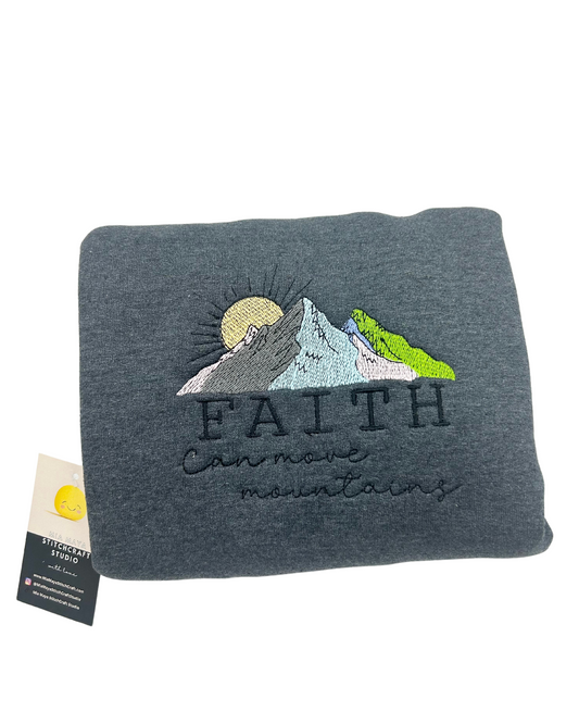 Faith Can Move Mountains Embroidery Crew Neck Sweatshirt