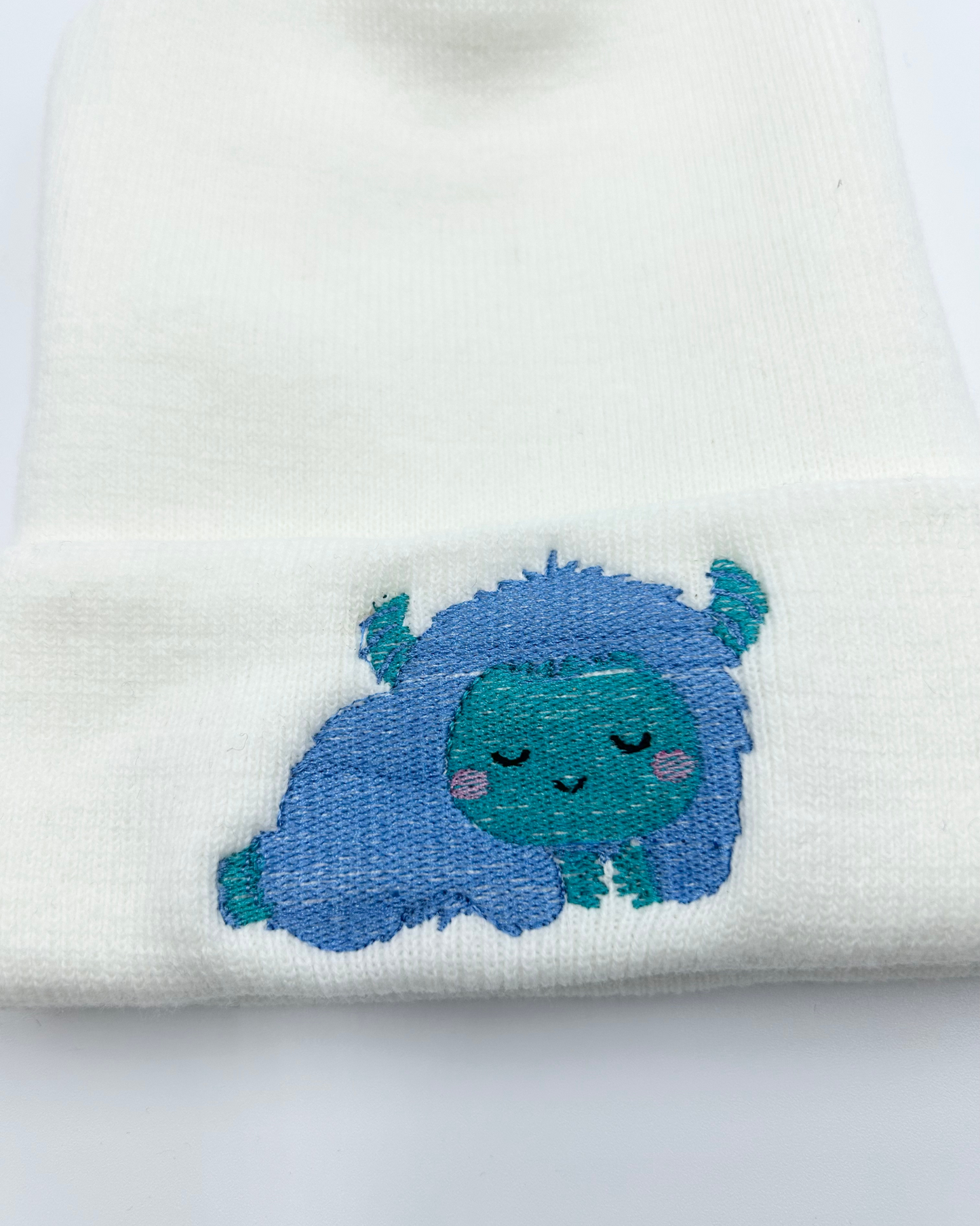 Embroidered Sleeping Yeti Unisex Cozy Cute Winter Cuffed Knit Beanie Hat Special Gift