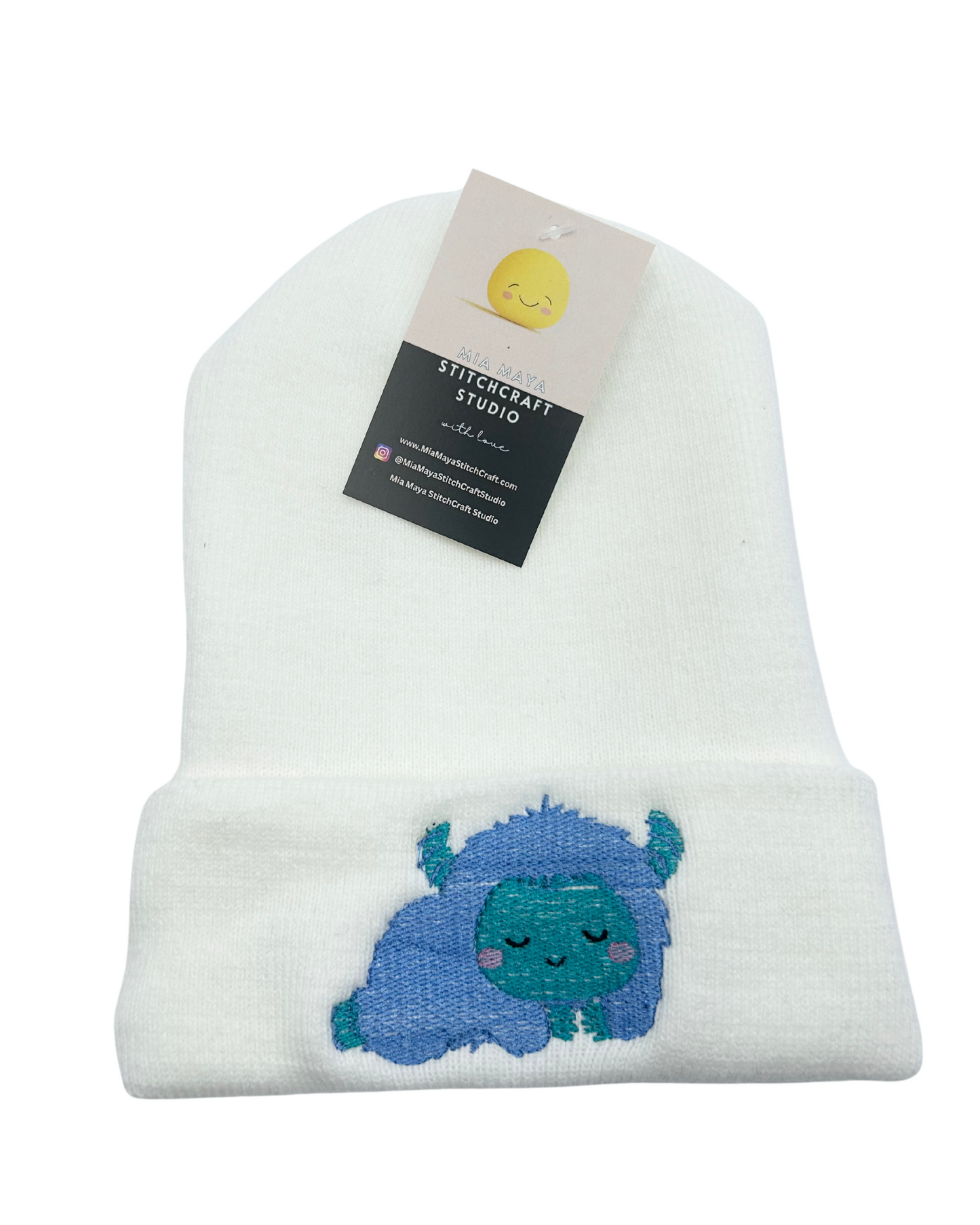 Embroidered Sleeping Yeti Unisex Cozy Cute Winter Cuffed Knit Beanie Hat Special Gift