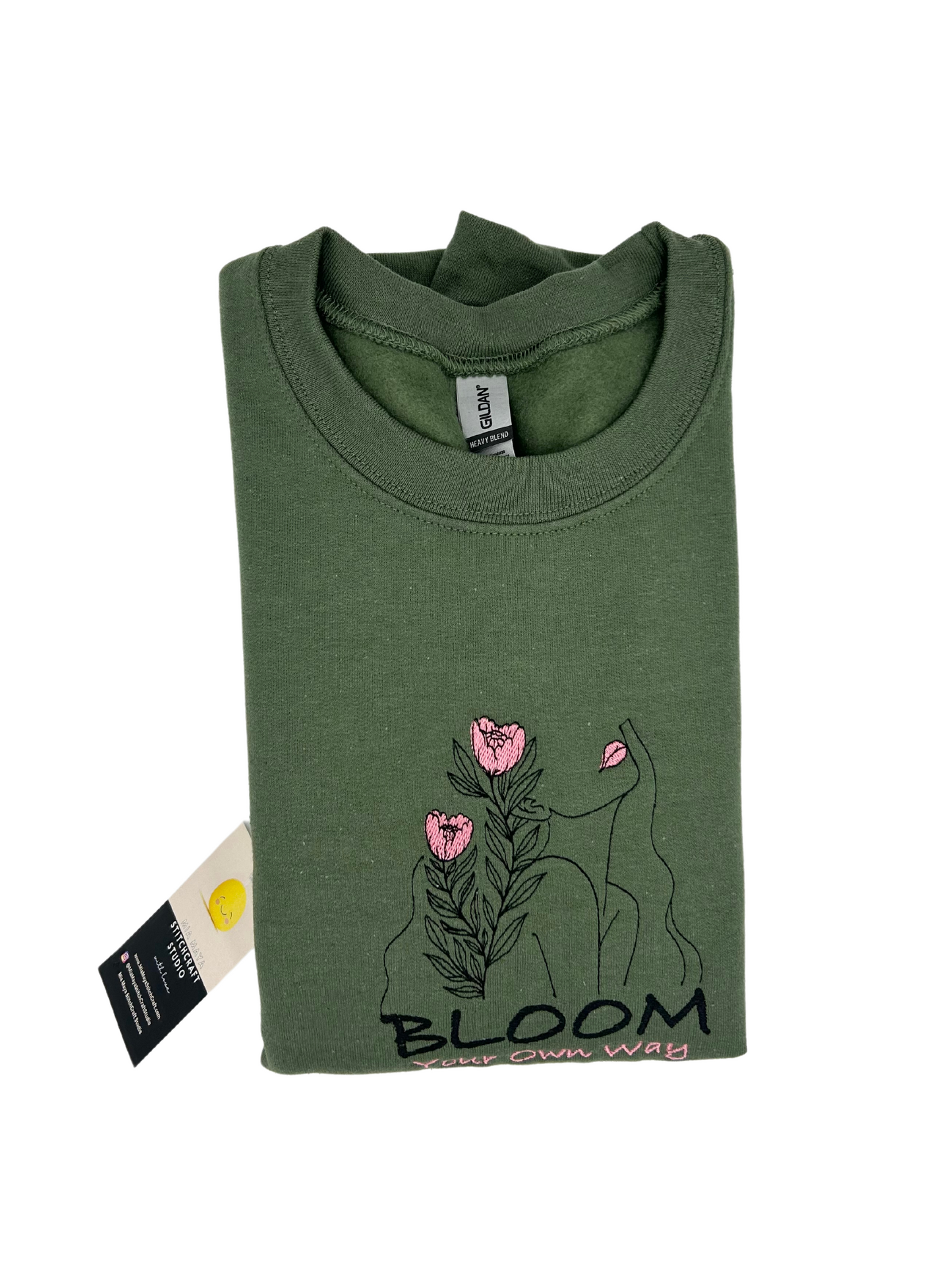 Bloom Your Own Way Floral Girl Outline Embroidery Crew Neck Sweatshirt