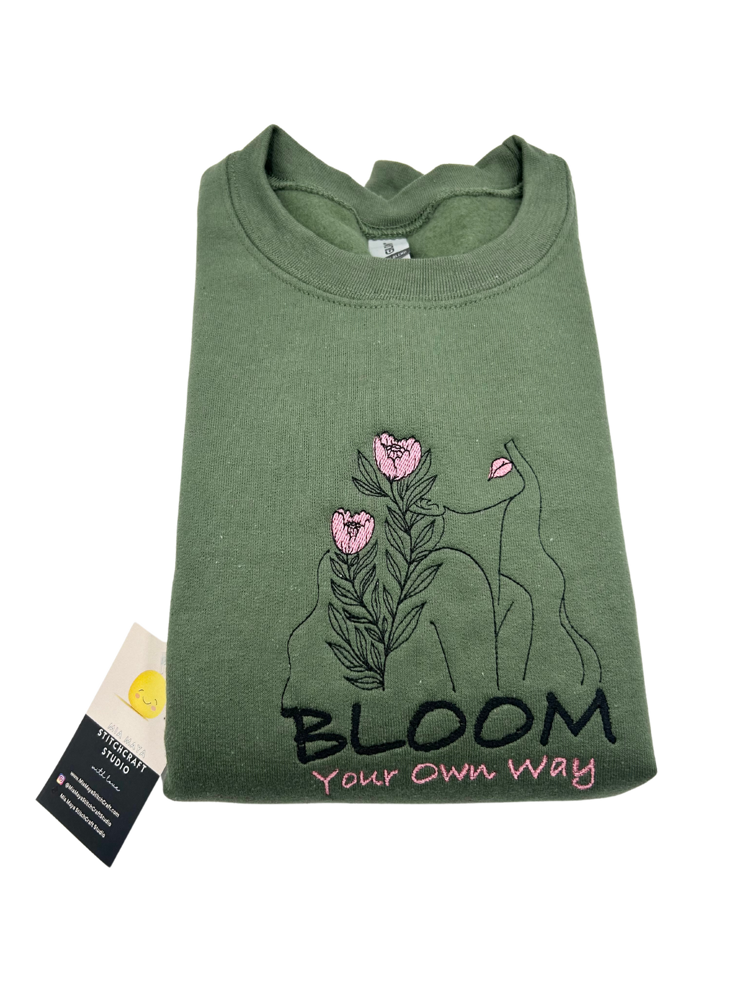 Bloom Your Own Way Floral Girl Outline Embroidery Crew Neck Sweatshirt