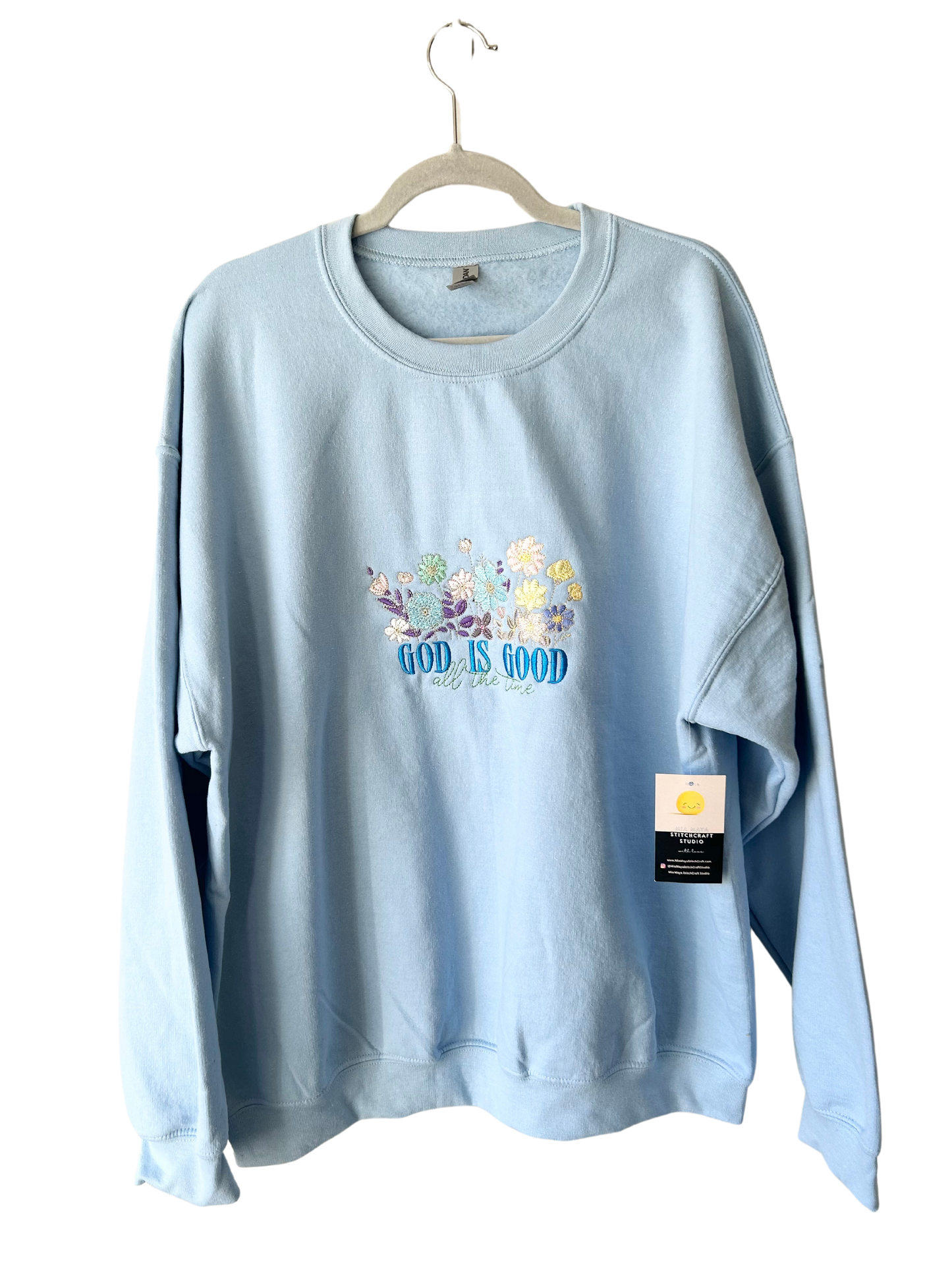 God is Good Floral Embroidery Multicolour Crew Neck Sweatshirt