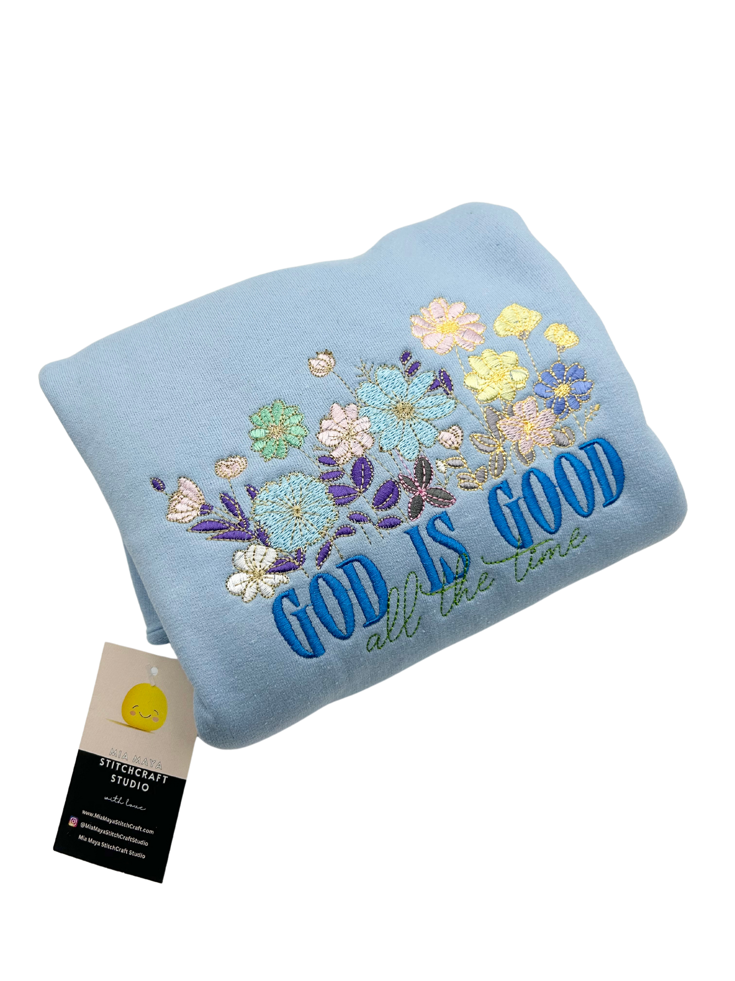 God is Good Floral Embroidery Multicolour Crew Neck Sweatshirt